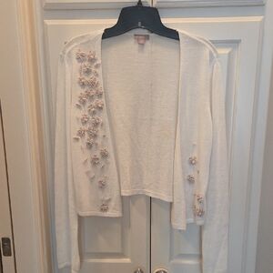 J. Jill White Cardigan with Delicate Floral Details